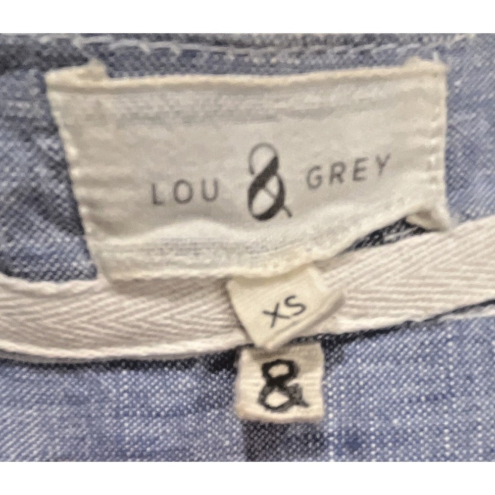 Lou & Grey Blue White Buffalo Check Linen Blend Open Front Cardigan XS - Picture 4 of 4